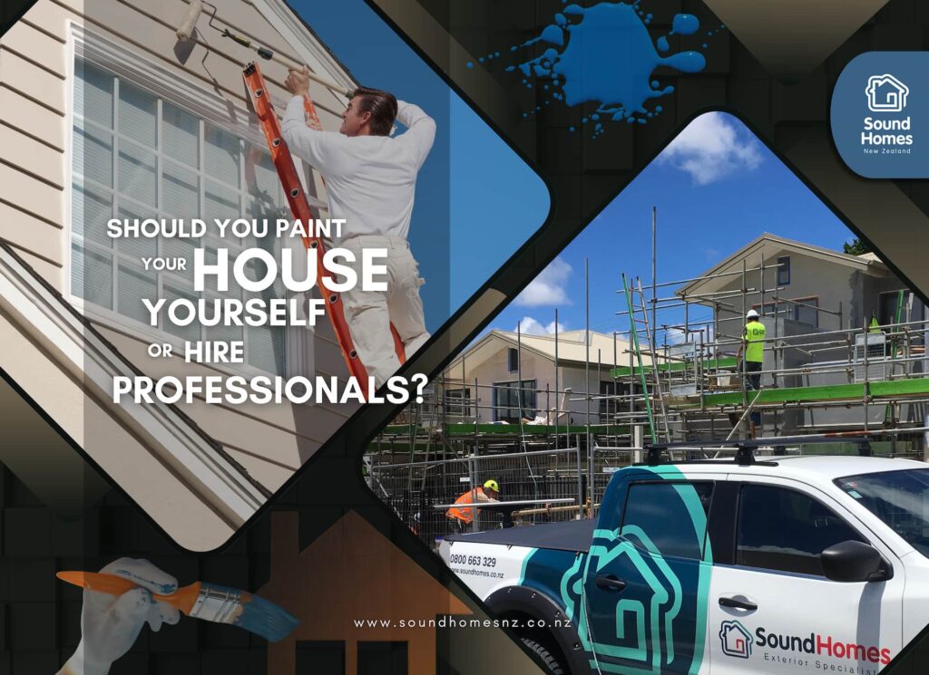 A professional house painter painting the exterior second level of a home. A professional house painter painting the exterior second level of a home.